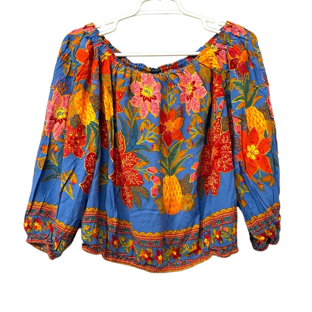 NWT Cynthia Rowley Tropical Print Off Shoulder Crop Blouse Top Size Medium